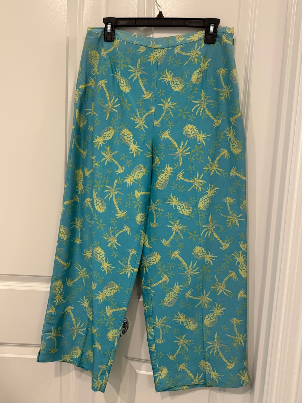 Vintage Silk Club Collection turquoise palm and pineapple floral silk pants